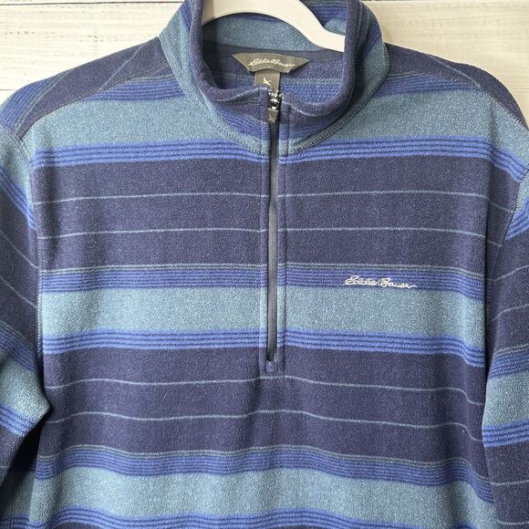 Eddie Bauer 1/4 Zip Pullover Fleece Sweatshirt Mens Medium Blue Striped - Picture 3 of 8